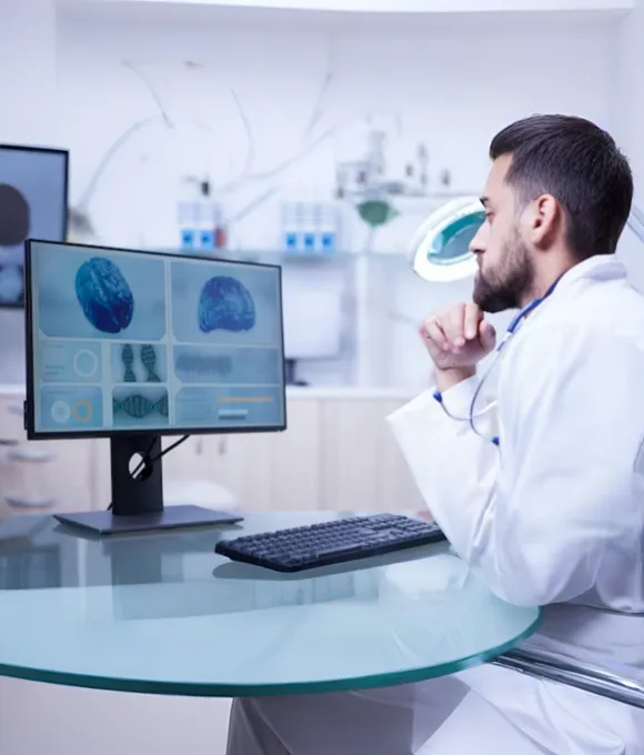 Dr. Magnano consulting a patient on changing their cellular environment to halt the progression of neurodegenerative disease.